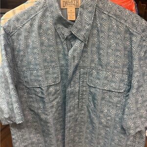 Duluth Trading Co Men's Blue and White Patterned Shirt